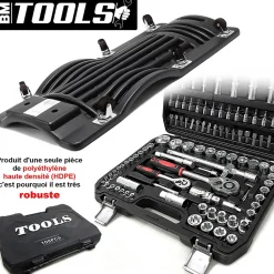 Tabouret Roulant BM TOOLS, Plateau Outils de Rangement avec Chariot de visite et Coffret 108 outils, PACK Garagiste, Mécano Auto
