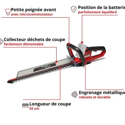 Taille-haie sans fil sans batterie 18 V, longueur de lame 55 cm, écartement des dents 18 mm, Einhell ARCURRA 18/55