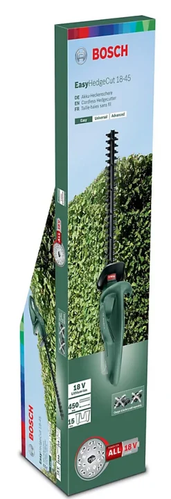 Taille-haie sans fil sans batterie 18 V, longueur de lame 45 cm, écartement des dents 20 mm, Bosch Easy HedgeCut 18-45