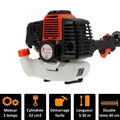 Taille-haies thermique sur perche, 52 cm3, 3 CV, longueur 3.30 mètres - GT GARDEN
