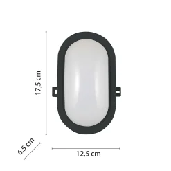 TARTARUGA: Hublot ovale à LED intégrés 6W noir. IP44