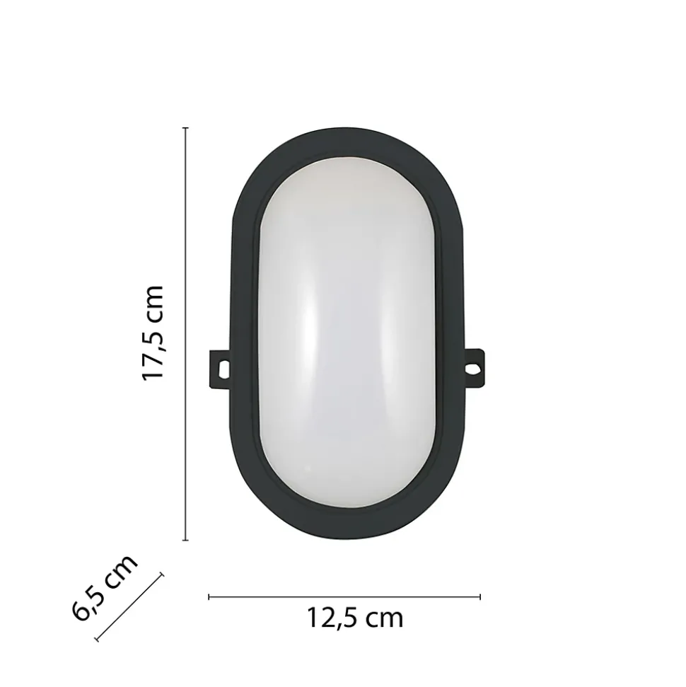 TARTARUGA: Hublot ovale à LED intégrés 6W noir. IP44