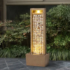 Teamson Home Fontaine haute jardin LED coquillages design marron extérieur