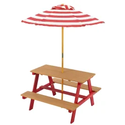 Teamson Kids Table de pique nique enfants avec parasol Rouge