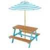 Teamson Kids Table de pique nique enfants avec parasol Bleu