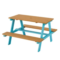Teamson Kids Table de pique nique enfants avec parasol Bleu