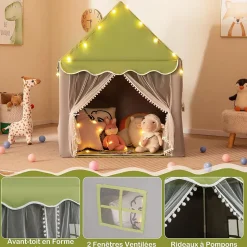 Tente de Jeu pour Enfants Intérieur et Extérieur, pour enfant avec Tapis épais, pour Noël, 105 x 120 x 140 CM (Vert)