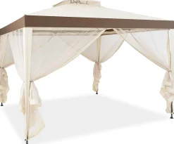 Tente de Pavillon de 3M avec Moustiquaire Transparente sur 4 Cotes Petite Fenetre au Plafond Beige