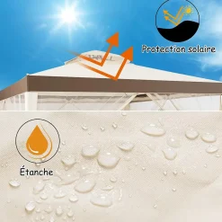 Tente de Pavillon de 3M avec Moustiquaire Transparente sur 4 Cotes Petite Fenetre au Plafond Beige