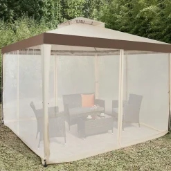 Tente de Pavillon de 3M avec Moustiquaire Transparente sur 4 Cotes Petite Fenetre au Plafond Beige