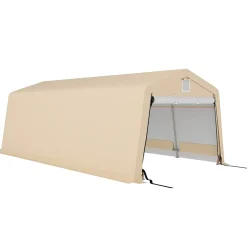 Tente garage carport dim 6L x 3,3l x 2,4H m acier galvanisé robuste PE haute densité 150 g/m² imperméable anti-UV beige