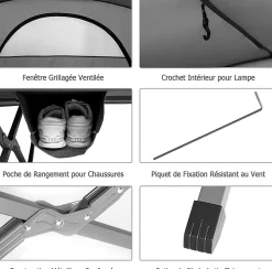 Tente Surélevée en Tissu Oxford Respirant avec Matelas Auto-gonflant, Tente de Camping Revêtement Imperméable