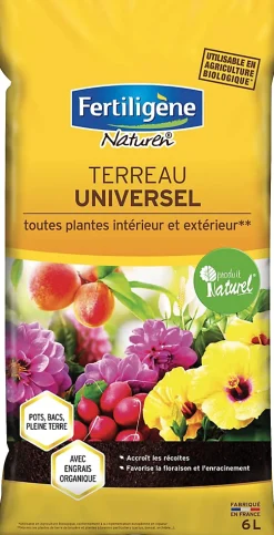 Terreau universel toutes plantes intérieur et extérieur Fertiligène 6L