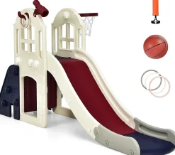 Toboggan pour Enfants, 6 en 1 avec Rail de Protection Haut, Pédale Détachable et Mur d'Escalade Pratique, Tunnel (Bleu)