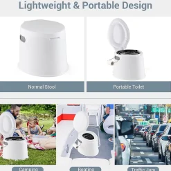 Toilette Portable 5L, Supporter 200KG, avec Couvercle, Seau Amovible avec Poignée, Anti-odeur, pour Camping, Extérieur,Blanc