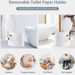 Toilette Portable 5L, Supporter 200KG, avec Couvercle, Seau Amovible avec Poignée, Anti-odeur, pour Camping, Extérieur,Blanc
