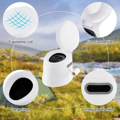 Toilette Portable 5L, Supporter 200KG, avec Couvercle, Seau Amovible avec Poignée, Anti-odeur, pour Camping, Extérieur,Blanc