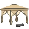 Tonnelle barnum automatique pop-up dim. 3,3L x 3,3l x 2,88H m moustiquaires sac transport métal oxford marron beige
