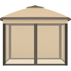 Tonnelle barnum automatique pop-up dim. 3,3L x 3,3l x 2,88H m moustiquaires sac transport métal oxford marron beige