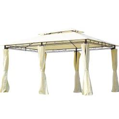 Tonnelle barnum pavillon de jardin style colonial double toit toiles latérales amovibles 3L x 4l x 2,65H m crème