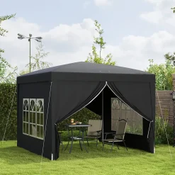 Tonnelle barnum pop-up pliant dim. 3L x 3l x 2,58H m 2 fenêtres sac transport acier Oxford noir