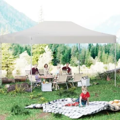 Tonnelle de Jardin Exterieur 445X300CM,pour 10-12 Personnes,Réglable 313/323/333CM, Abri Solaire,Sac de Transport(3x4,45 M-Beige)