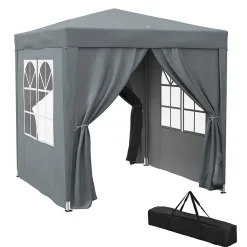 Tonnelle de jardin tente pliante barnum pop-up 2 x 2 m 4 parois latérales amovibles 2 fenêtres sac de transport gris