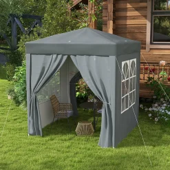Tonnelle de jardin tente pliante barnum pop-up 2 x 2 m 4 parois latérales amovibles 2 fenêtres sac de transport gris