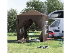 Tonnelle de jardin tente pliante barnum pop-up 2 x 2 m 4 parois latérales amovibles 2 fenêtres sac de transport chocolat
