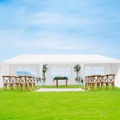 Tonnelle 3x9M Tente de Réception 8 Bâches avec Fenêtres Pergola avec Piquets et Cordes