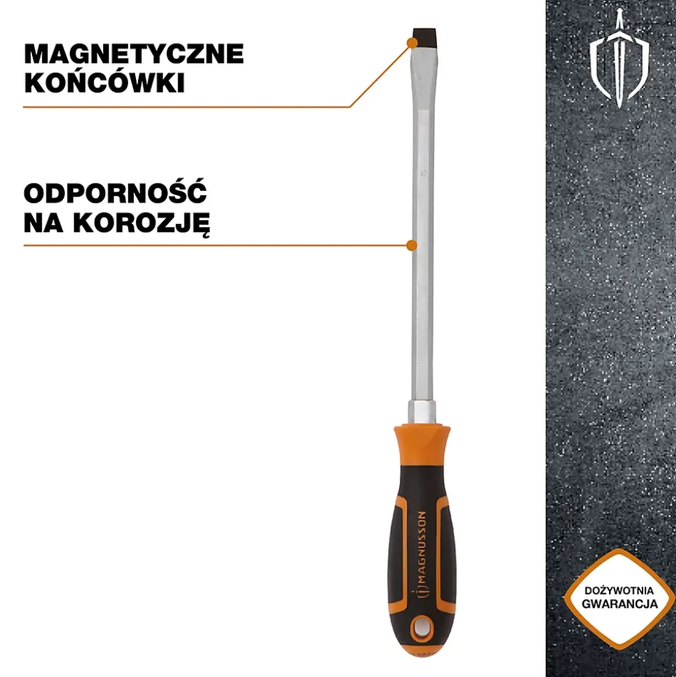 Tournevis tête plate 12 mm Magnusson bout magnétique lame longueur 200 mm