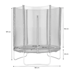 Trampoline rond 180cm gris avec filet de protection