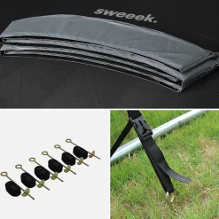 Trampoline rond D. 430cm gris avec filet de protection intérieur - Venus Inner XXL échelle. bâche. filet pour chaussures et kit