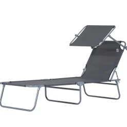 Transat bain de soleil pliable grand confort dossier et pare-soleil réglable multi-positions gris