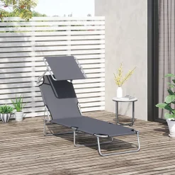 Transat bain de soleil pliable grand confort dossier et pare-soleil réglable multi-positions gris
