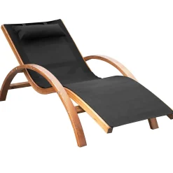 Transat chaise longue design style tropical bois massif naturel coloris beige noir