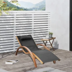 Transat chaise longue design style tropical bois massif naturel coloris beige noir
