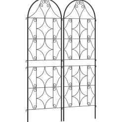 Treillis de jardin effet fer forgé - lot de 2 supports pour plantes grimpantes - 50 x 150 cm - métal époxy noir