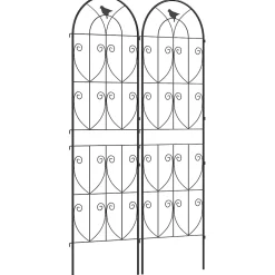 Treillis de jardin effet fer forgé oiseau - 2 supports plantes grimpantes - 50 x 180 cm - métal époxy noir