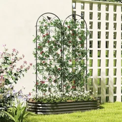 Treillis de jardin effet fer forgé oiseau - 2 supports plantes grimpantes - 50 x 180 cm - métal époxy noir