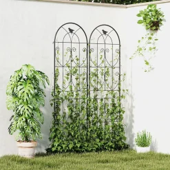 Treillis de jardin effet fer forgé oiseau - 2 supports plantes grimpantes - 50 x 180 cm - métal époxy noir