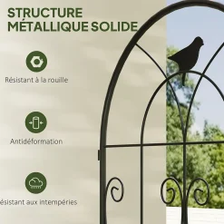 Treillis de jardin effet fer forgé oiseau - 2 supports plantes grimpantes - 50 x 180 cm - métal époxy noir