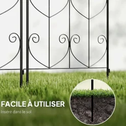 Treillis de jardin effet fer forgé oiseau - 2 supports plantes grimpantes - 50 x 180 cm - métal époxy noir