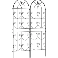 Treillis de jardin effet fer forgé oiseau - 2 supports plantes grimpantes - 50 x 150 cm - métal époxy noir