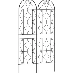 Treillis de jardin effet fer forgé - lot de 2 supports pour plantes grimpantes - 50 x 180 cm - métal époxy noir