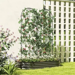 Treillis de jardin effet fer forgé - lot de 2 supports pour plantes grimpantes - 50 x 180 cm - métal époxy noir