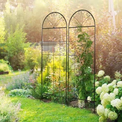 Treillis de jardin lot de 2 supports pour plantes grimpantes - dim. 51L x 152H cm - métal époxy noir