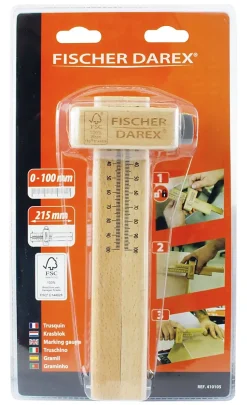 Trusquin de menuisier en bois Fischer Darex l.18.5 cm x L.7.5 cm