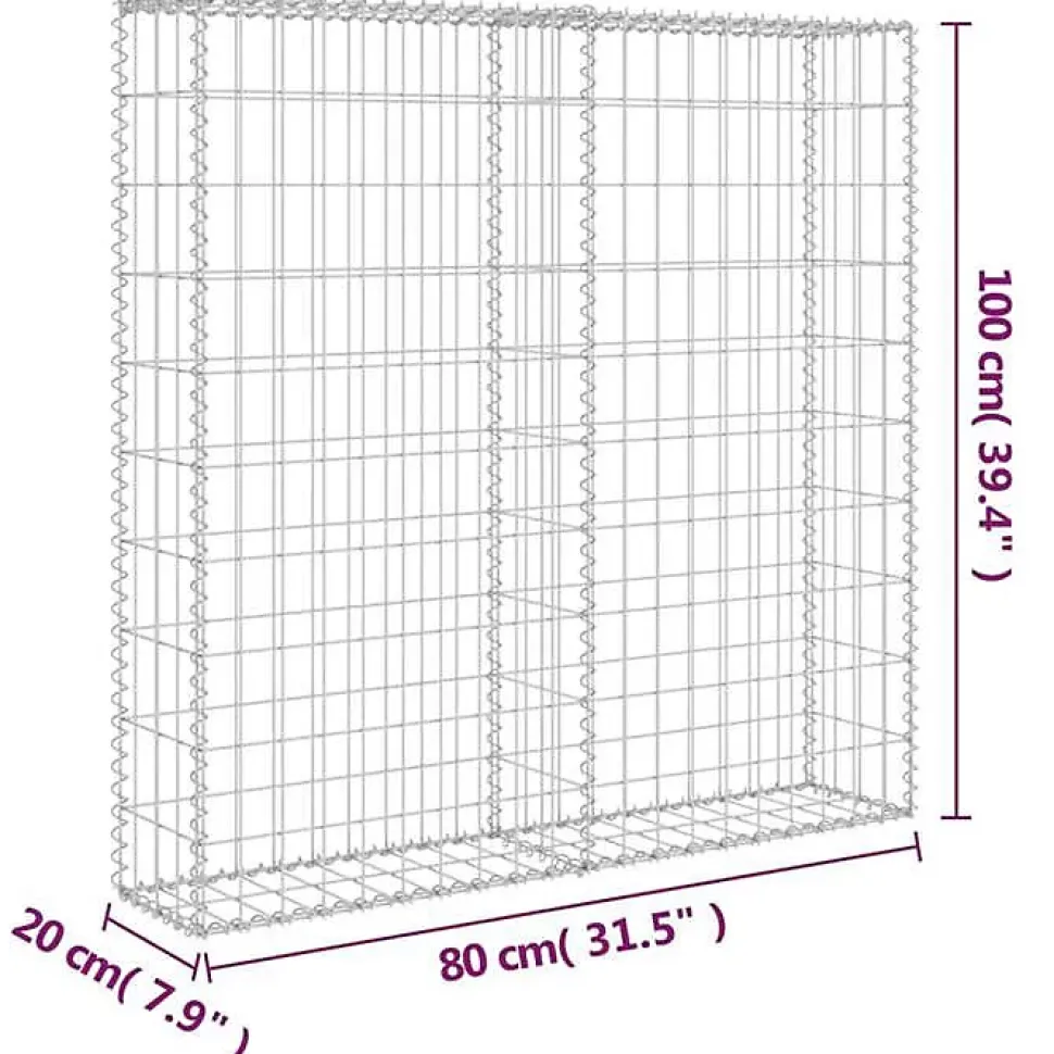 vidaXL Mur à gabion avec couvercles Acier galvanisé 80x20x100 cm