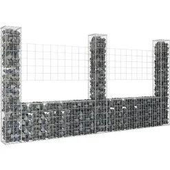 vidaXL Panier de gabion en forme de U avec 3 poteaux Fer 260x20x150 cm
